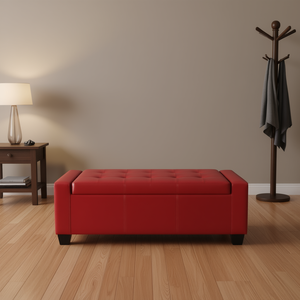 Panca Contenitore Moderna in Ecopelle Rosso Brillante, Rettangolare Trapuntata, Arredo Salvaspazio per Soggiorno - Product Image 2
