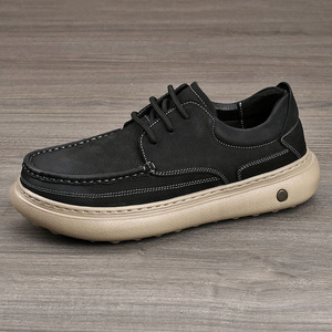 Chaussures bateau en cuir pour hommes, bout rond, lacets, semelle antidérapante en caoutchouc, semelle intermédiaire en EVA, chaussures décontractées toutes saisons - Product Image 1