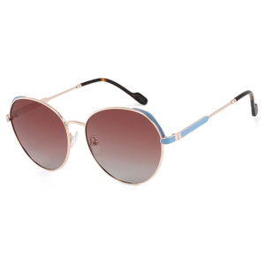 Gafas de sol tipo ojo de gato para mujer, lentes degradadas con montura completa, montura de oro rosa, detalles en azul, protección UV - Product Image 1