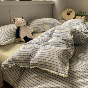 Nouveau A classe couleur tissé tout coton lavé coton contrastant <span class=keywords><strong>personne</strong></span> seule pur coton 3 4 pièces ensemble de literie - Product Image 2