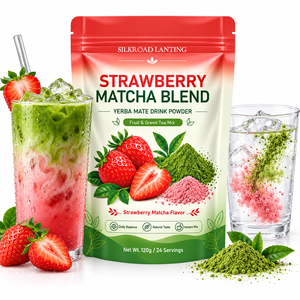Mélange de poudre de thé vert matcha à la fraise, préparation instantanée 120g, 24 portions pour boissons froides et smoothies - Product Image 1
