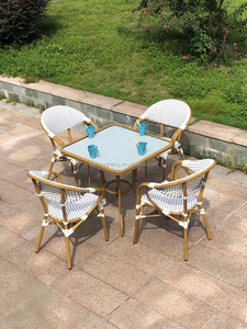 Sedia da pranzo da esterno in stile bistrò in bambù da <span class=keywords><strong>giardino</strong></span> per uso da <span class=keywords><strong>giardino</strong></span> per balcone set in rattan di vimini impilabile in alluminio in stile francese - Product Image 6