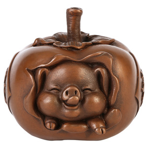 Sculpture de kaki porte-bonheur en cuivre violet Copper World, fait main, signe du zodiaque Cochon, décoration de bureau, cadeau - Product Image 4