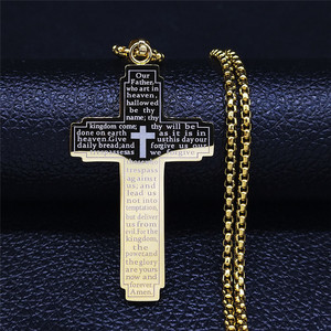 Nueva <span class=keywords><strong>Biblia</strong></span> collar de cadena cruzada de acero inoxidable Jesús oración católica religiosa plata Cruz colgante collares para Mujeres Hombres - Product Image 1
