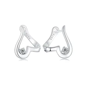 Youchuang new arrivals inlay zircon twisted trendy earrings 2024 elegant clip heart fashion jewelry ladies 925 silver earring
