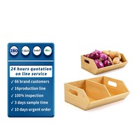 Boîte de rangement en bambou personnalisée à compartiments, boîte organisatrice de cuisine à 2 compartiments, caisse de rangement en bambou, conteneur de rangement pour légumes et fruits