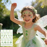 Autocollants de strass floraux verts auto-adhésifs pour le visage, durables et amovibles, tatouages temporaires pour l'art corporel et les ongles, idéaux pour les festivals