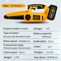 Tronçonneuse sans fil portative à une main Lanceforce 21V 8 pouces sans balais au lithium rechargeable pour la coupe du bois
