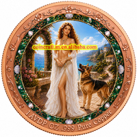 Médaille en cuivre pur 999 de 1 Troy oz, colorée, en relief, représentant un Berger allemand et une jeune fille avec un animal de compagnie, objet de collection, souvenir, artisanat