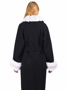 Abrigo Largo de Cachemira 100% con Ribete de Piel de <span class=keywords><strong>Chinchilla</strong></span> <span class=keywords><strong>Negra</strong></span>, Mangas Largas y Transpirables, con Cuello y Puños de Piel de <span class=keywords><strong>Chinchilla</strong></span> - Product Image 4
