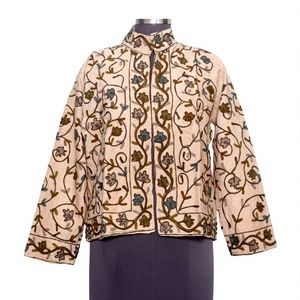 Vintage Indian Style Handmade 100% Cotton Floral <b>Embroidered</b> Eco-Friendly Breathable Quick Dry Stand Collar Cotrise <b>Jacket</b> <b>Women</b> - Product Image 1