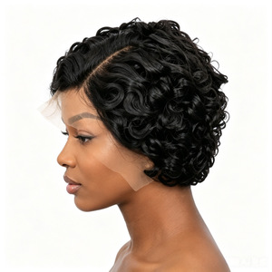 Pelucas Afro Tejidas a Mano para Cabello Corto y Rizado, Pelucas Negras de Cabello Corto, Densidad 150 - Product Image 2