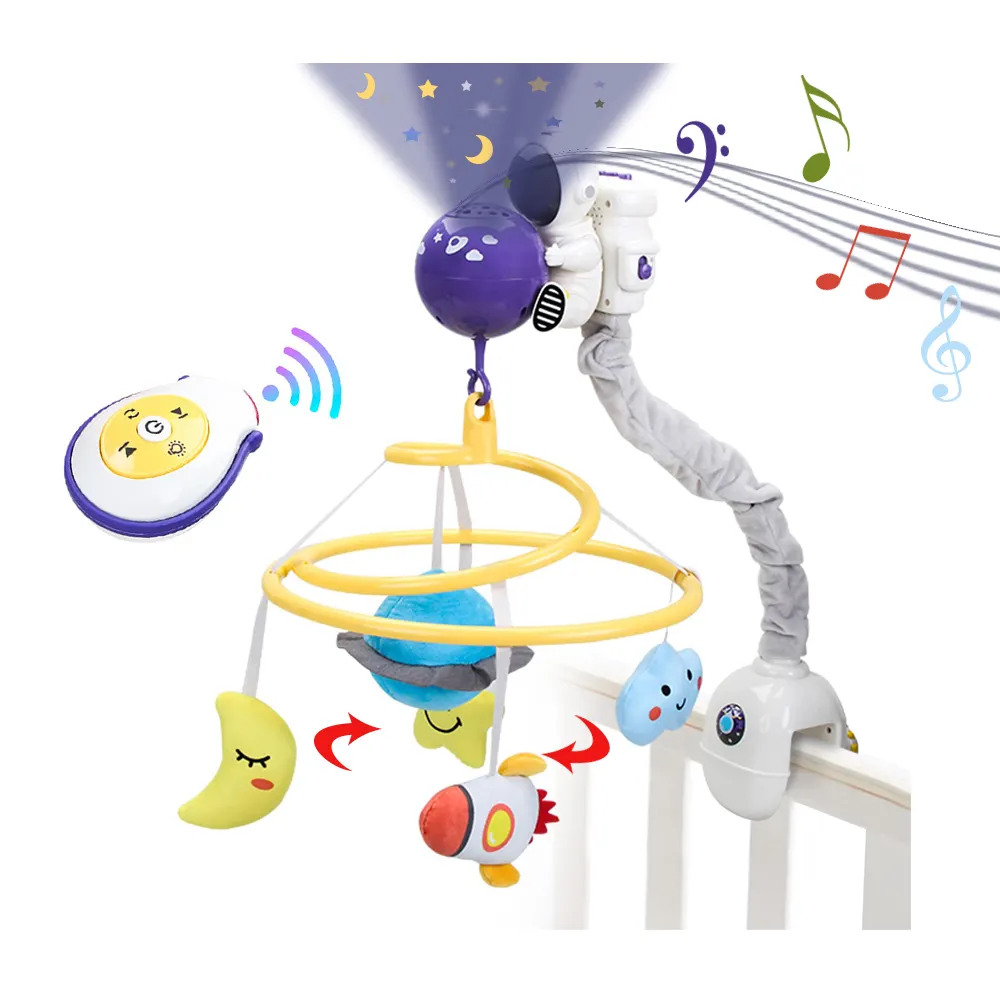 New 2022 Infant Music Rotating Hanging Mobile Sleep Toys Space Theme Baby Crib Mobile Bed Bell Toy