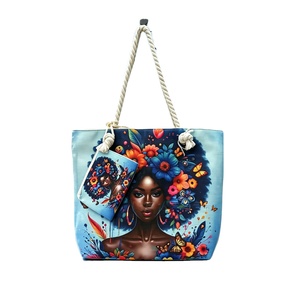 Women's Casual <b>Canvas</b> <b>Handbag</b> Double-Sided Pattern Large Capacity One-Shoulder Beach Fashionable Shopping Bag - Product Image 1