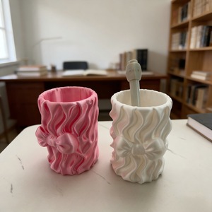 3D Printed Wave Pattern <b>Bow</b> Pen <b>Holder</b> Plastic Round Desk Organizer For Students Girls Creative Stationery Storage - Product Image 3