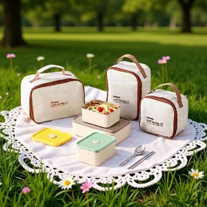 304 Stainless Steel Insulated Lunch <b>Box</b> Rectangle Creamy Yellow Mint Green Milk Coffee Color With Lid For Students Office - Product Image 2