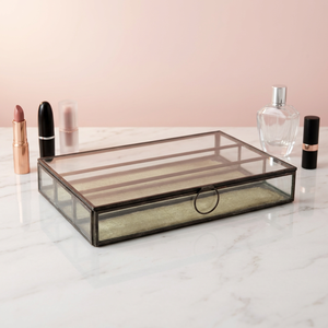 Artisan Design B20 Glass Cosmetic Jewelry Organizer <b>Box</b> with Iron/Glass Frame for <b>Makeup</b> and Jewelry Storage - Product Image 1