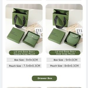 Boîte à bijoux en papier vert avec logo personnalisé en gros, ensemble avec pochette en velours |   Boîte à bijoux en papier avec couvercle et pochette multi-formes - Product Image 3