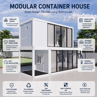 Maison conteneur à double étage avec mur-rideau en verre, structure en acier galvanisé durable, étanche, portable, préfabriquée, pour ferme ou hôtel