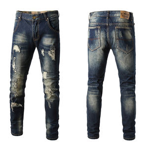 Jeans slim stretch de haute qualité pour hommes, sur mesure, déchirés, style jogging, vintage, streetwear, en denim - Product Image 4