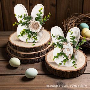 Figura de Conejo de Pascua, Artesanía de Madera Blanca Hecha a Mano, Decoración de Escritorio, Decoración Interior de Pascua - Product Image 3