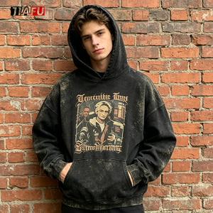 Heavyweight 480gsm <strong>Men</strong> Hoodie Printed Pullover Oversized Hoodie Acid Washed Boxy Vintage Streetwear <strong>Hoodies</strong> <strong>Men</strong> Bulk Custom - Product Image 2