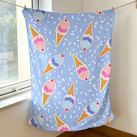 Couverture polaire douce et confortable en flanelle imprimée de paillettes de cornets de crème glacée bleu pastel pour canapé, lit, chambre d'enfant, toutes saisons