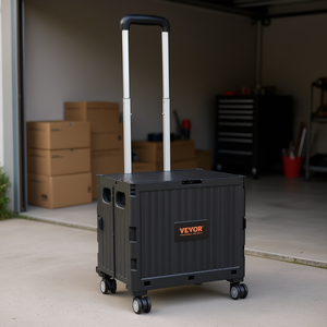 Chariot utilitaire pliable Vevor, capacité de 110 lb, caisse roulante portable, poignée télescopique, 4 roues pivotantes, noir - Product Image 2