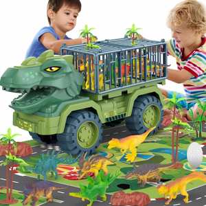 Juego de Transporte de Dinosaurios de Gran Tamaño, Vehículo Porta Dinosaurios, Camión Monstruo con 12 Figuras de Dinosaurios - Product Image 1