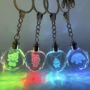 Wholesale Mini Lilo & Stitch 7 Colorful LED Acrylic Quartz Crystal Keychains Cute Kawaii Heart Shape Durable Giftbox