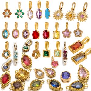 防水ゾディアック12ヶ月誕生石チャームカラフルジルコン18Kゴールドステンレス鋼ペンダントジュエリー作り - Product Image 1