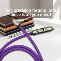 240 LED Light Bar 4-in-1 Kabel Pengisian Daya USB dengan Konektor USB-A USB-B Type-C Pengisian Cepat Elastomer Termoplastik Bercahaya