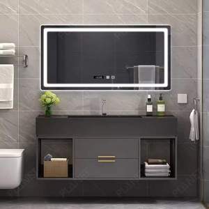 <span class=keywords><strong>Meuble</strong></span> de salle de bain avec tiroir de rangement, luxe, bois massif et dessus en marbre, laque blanche, ensemble de salle de bain - Product Image 4