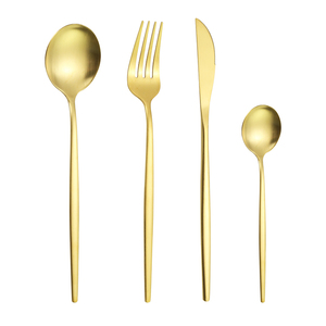 Bộ 4 Món Dao Kéo Bồ Đào Nha Đồ Dùng Dẹt Sang Trọng Muỗng Mạ Bóng Mờ Thép Không Gỉ Màu Vàng Nĩa Và Dao Đồ Dùng Bạc - Product Image 4