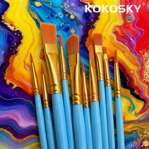 Ensemble de pinceaux plats et biseautés professionnels en poils naturels de plantes, certifiés CE, pour le travail de précision, la peinture corporelle sécurisée pour enfants, adultes et adolescents - Product Image 1