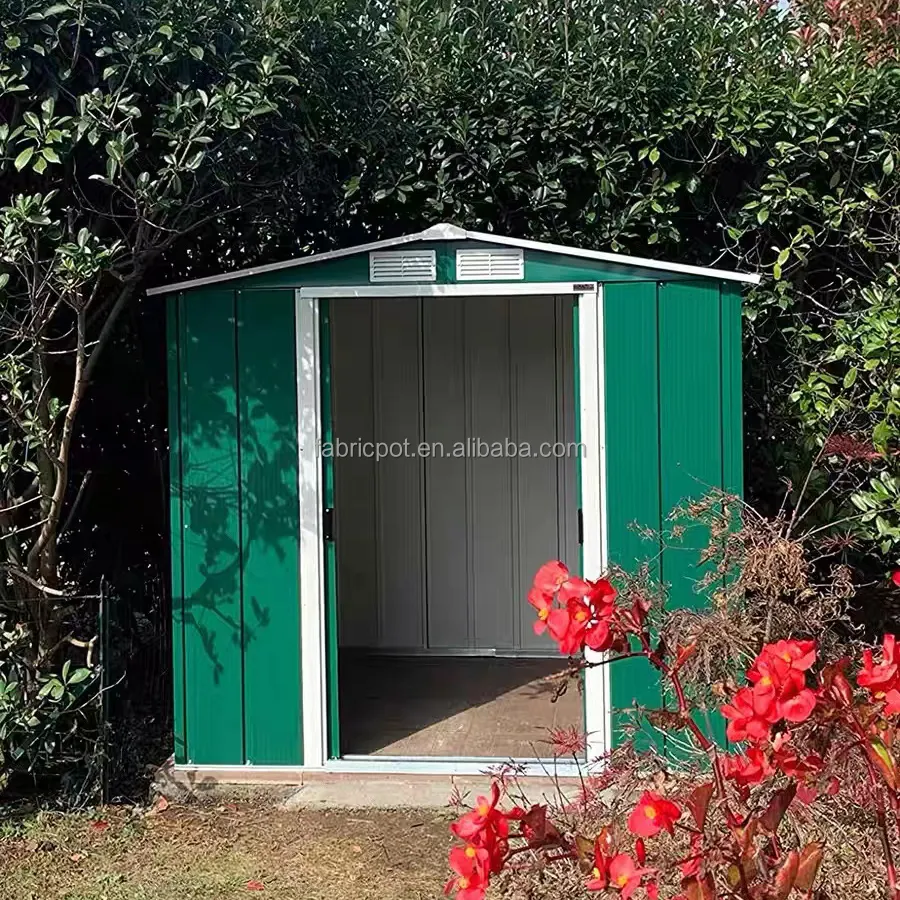 Arka bahçesinde açık metal bahçe depolama barakası 8'x10'garden su geçirmez konteyner satılık tutuyor