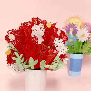 Precio barato Fabricación Impresión 3D Papel de corte fresco Tarjeta emergente Ramo de flores Tarjeta de felicitación para tarjeta de flores