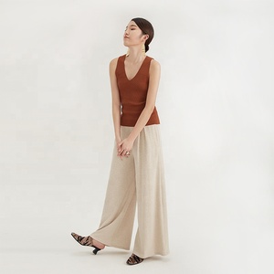 Women'S Wide Leg <strong>Pants</strong> Elastic High Waist <strong>Drawstring</strong> Loose Knitted Trousers - Product Image 2