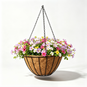 Elegante zwarte dunne draad hangende mand met platte bodem, rond ijzeren frame, PE-gecoate, roestvrij, weerbestendig, heavy-duty voor patio, balkon en tuin. - Product Image 1