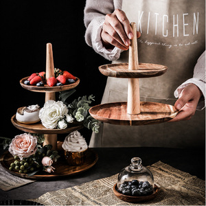 Wooden Three Tiered Dessert <b>Tray</b> Round Nordic Style Serving Platter For Home Use Cake Fruit Display - Product Image 1