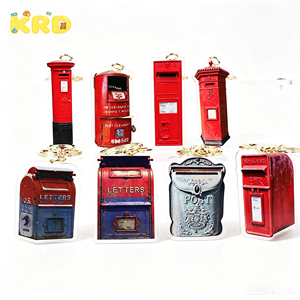 Porte-clés en acrylique en forme de boîte aux lettres, style rétro européen et américain, avec pendentif en forme de <span class=keywords><strong>timbre</strong></span> postal et de lettre simulée - Product Image 1