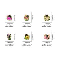 Pin Logam Grosir Motif Kartun, Bros Kucing Hitam Lucu Bermotif Bunga, Pin Kucing Kreatif Cetak UV, Aksesoris Pakaian Fashion