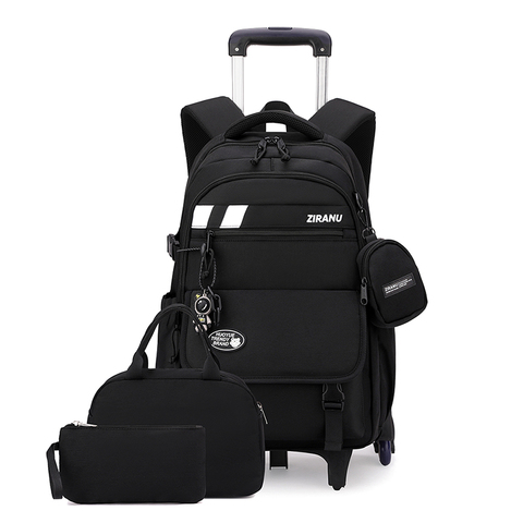 Teenagers Trolley School Bags 3PCS Set with Lunch Bag Pencil Case Multipropose Student Rolling Backpack 6 Wheel Casual Backpack