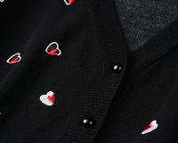 Voir à travers Chunky coeur aimé embelli noir tricot col en V broderie pull cardigan personnalisé