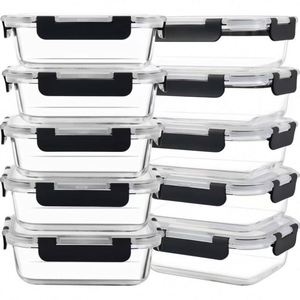 Transparent Food-Grade Borosilicate Glass Rectangular <b>Lunch</b> <b>Box</b> Microwavable BPA Free Airtight Leak Proof Food Storage - Product Image 5