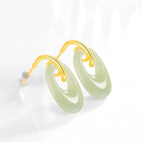 Boucles d'oreilles ethniques authentiques en argent sterling S925 plaqué or 18 carats avec jade Hetian naturel et jade Qing, élégantes et stylées pour femme