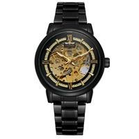 T-Winner Herren Skelett-Automatikuhr mit Gravur, Glaszeiger, Edelstahl, 41MM, Wasserdicht, Luxus, Limitierte Auflage