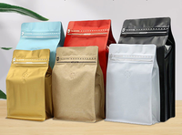 Sacs d'emballage pour café personnalisés, auto-scellants, en aluminium, en PET mat enduit d'aluminium, à huit côtés, thermoscellables, avec valve à air, qualité alimentaire