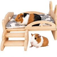 Lit en bois ZJH pour petits animaux avec escalier et tapis, cachette pour lapin, installation facile