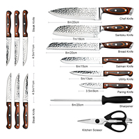 Couteaux à steak de collection de marteaux japonais en acier inoxydable de 14 pièces avec manche en bois Pakka durable